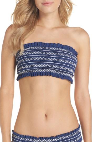 Women's Tory Burch Costa Smocked Bandeau Bikini Top - Blue