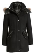Women's Andrew Marc Brynn Wool Blend Parka With Genuine Fox Fur Trim & Removable Insulated Liner