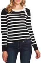 Women's Cece Bow Detail Striped Cotton Sweater, Size - Black