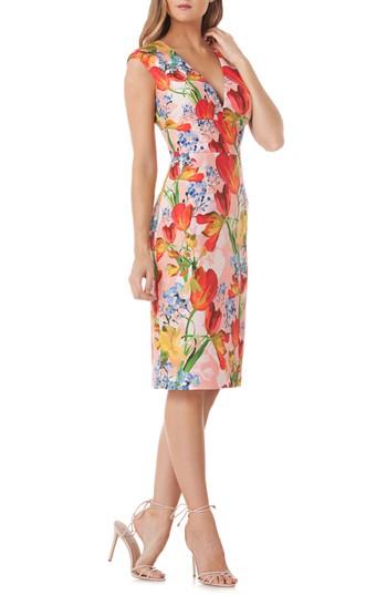 Women's Kay Unger Floral Sheath Dress - Coral