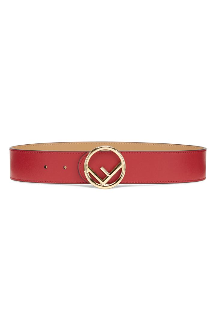 Women's Fendi Logo Buckle Leather Belt - Red