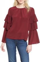 Women's Madewell Ruffle Sleeve Silk Top, Size - Burgundy