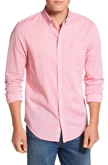 Men's Original Penguin Feeder Stripe Cotton & Linen Sport Shirt - Pink