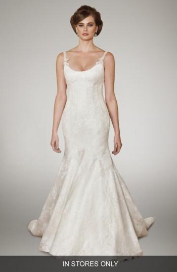 Women's Matthew Christopher Camber Chantilly Lace Trumpet Gown, Size - White
