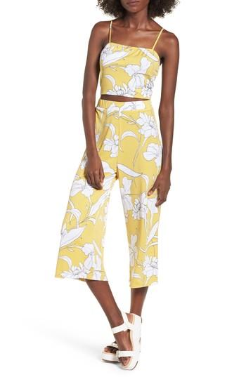 Women's Mimi Chica Floral Print Wide Leg Crop Pants - Yellow