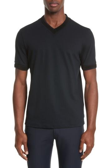 Men's Armani Collezioni Ribbed V-neck T-shirt, Size - Blue