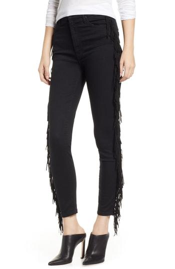 Women's Mother The Swooner High Waist Side Fringe Ankle Skinny Jeans - Black