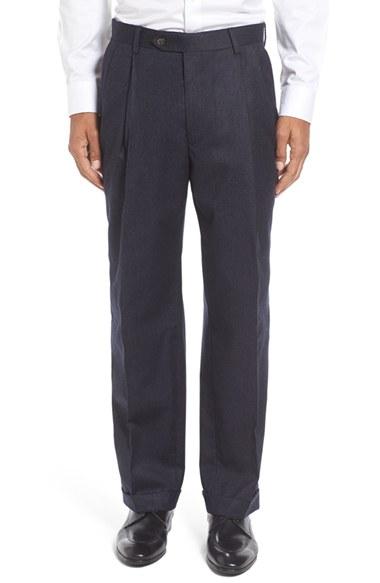 Men's Berle Pleated Solid Wool Trousers X 32 - Blue
