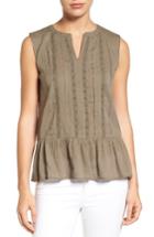 Women's Caslon Lace Trim Sleeveless Ruffle Hem Blouse - Green