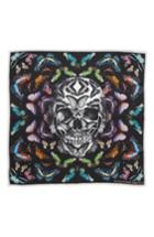 Women's Alexander Mcqueen Skull & Rainbow Butterflies Print Silk Bandana, Size - Black