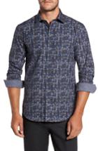 Men's Bugatchi Trim Fit Brushstroke Print Sport Shirt, Size - Blue