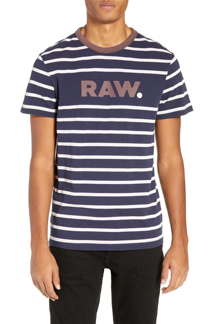 Men's G-star Raw Mow Stripe Logo T-shirt - Blue