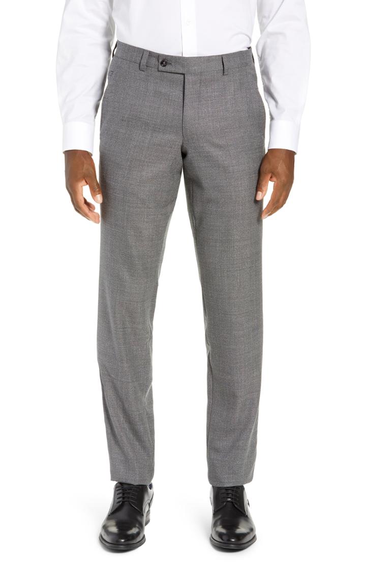 Men's Ted Baker London Jerome Flat Front Solid Wool Trousers R - Grey