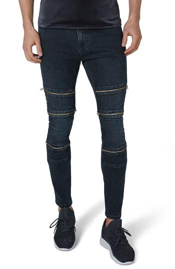 Men's Topman Multi Zip Spray-on Jeans X 32 - Blue