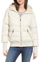 Women's Guess Oversize Hooded Puffer Jacket With Knit & Faux Shearling Trim - Ivory