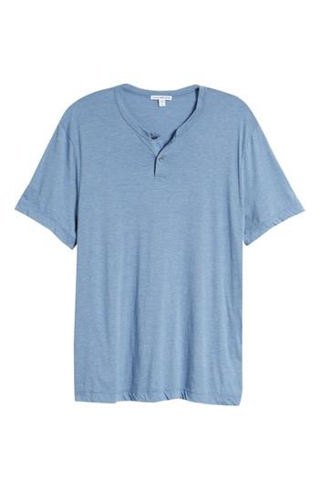 Men's James Perse Cotton Blend Short Sleeve Henley - Blue