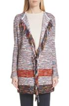 Women's St. John Collection Vertical Fringe Multi Tweed Knit Waterfall Cardigan, Size - Orange