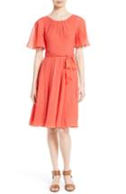 Women's Kate Spade New York Belted Clipped Silk Chiffon Dress - Red