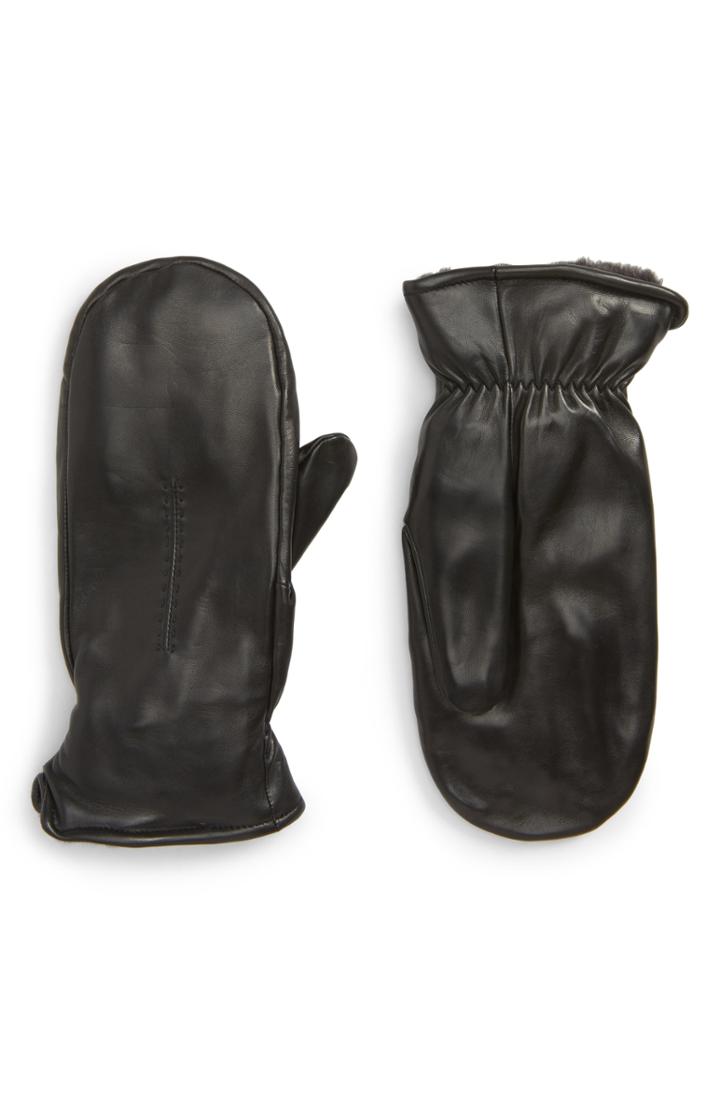 Women's Ugg Logo Genuine Shearling Mittens /x-large - Brown