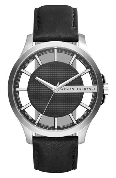 Men's Ax Armani Exchange Skeleton Dial Leather Strap Watch, 46mm
