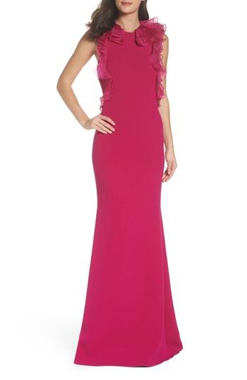 Women's Badgley Mischka Ruffle Sleeve Trumpet Gown - Pink