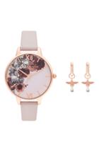 Women's Olivia Burton English Garden Leather Strap Watch Set, 34mm