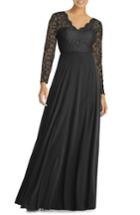 Women's Dessy Collection Long Sleeve Lace & Chiffon Gown - Black