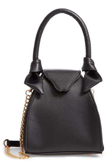 Knotty Faux Leather Top Handle Satchel - Black