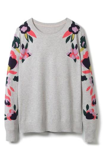 Women's Boden Print Cotton Sweater - Grey