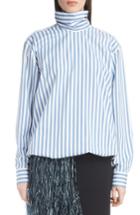 Women's Dries Van Noten Stripe Poplin Blouse Us / 36 Fr - Blue