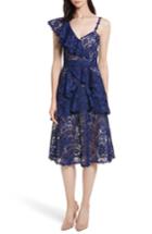 Women's Alice + Olivia Florrie Ruffled Lace Midi Dress - Blue