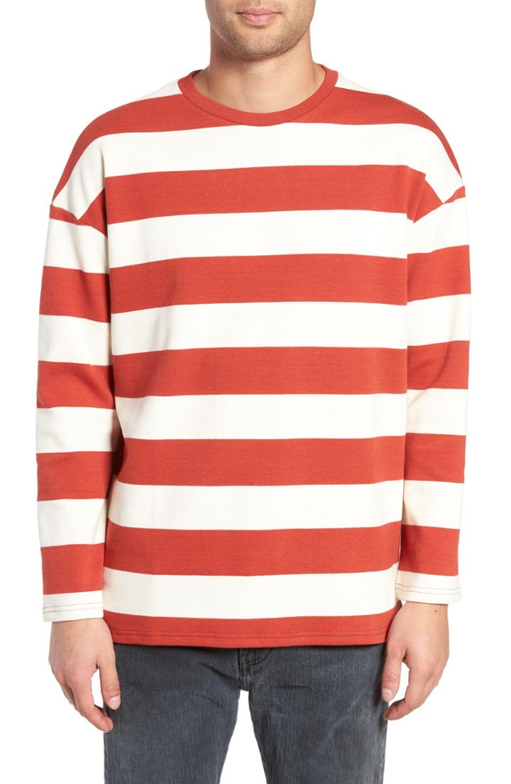 Men's Native Youth Stripe Crewneck Sweatshirt /small - Orange