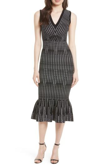 Women's Milly Vertical Optic Mermaid Midi Dress, Size - Black