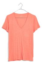 Women's Madewell Whisper Cotton V-neck Pocket Tee, Size - Coral