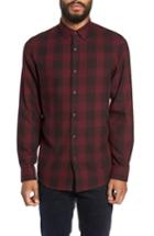 Men's Calibrate Slim Fit Mini Collar Check Flannel Sport Shirt - Burgundy