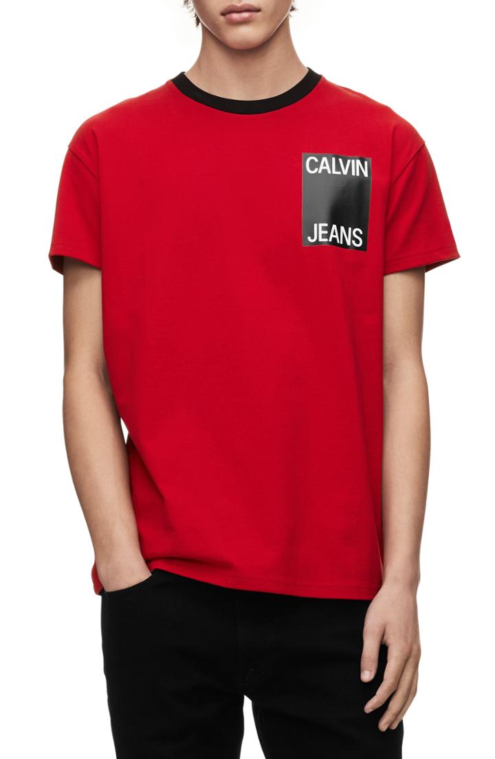 Men's Calvin Klein Jeans Stacked Logo Ringer T-shirt - Red