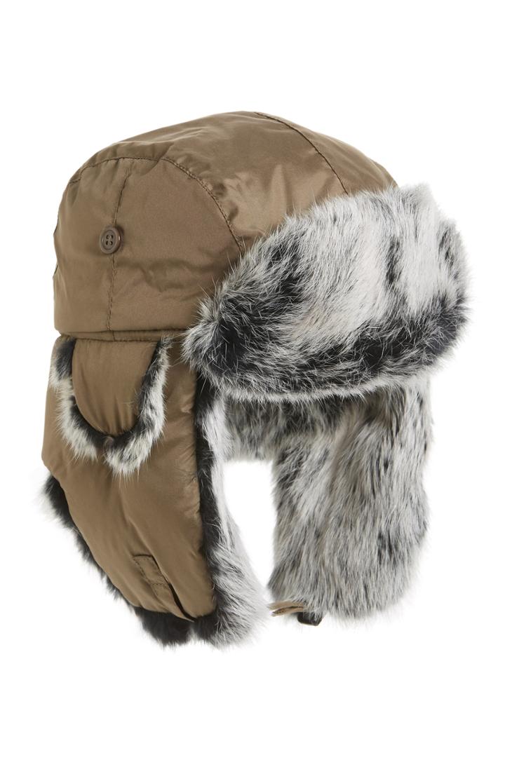 Men's Crown Cap Genuine Rabbit Fur Trapper Hat - Brown