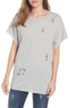 Petite Women's Halogen Destroyed Tunic Sweatshirt P - Grey