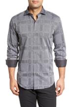 Men's Bugatchi Slim Fit Microstripe Plaid Sport Shirt, Size - Grey