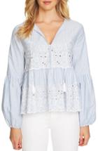 Women's Cece Balloon Sleeve Emboidered Stripe Top - Blue