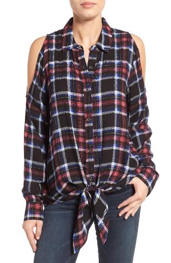 Women's Bobeau Cold Shoulder Plaid Shirt