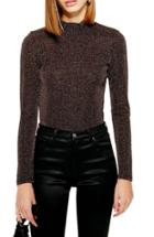 Women's Topshop Metallic Funnel Neck Top Us (fits Like 6-8) - Black