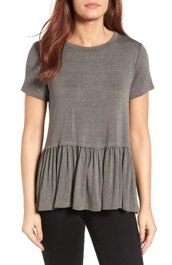 Women's Bobeau Short Sleeve Peplum Tee - Grey