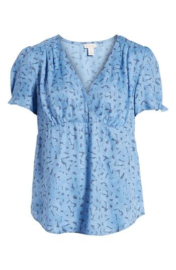 Women's Hinge Print Surplice Popover Blouse - Blue