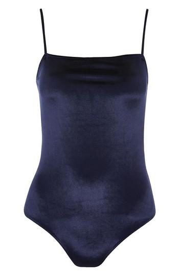 Women's Topshop Square Neck Velvet Bodysuit Us (fits Like 0-2) - Blue