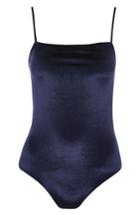 Women's Topshop Square Neck Velvet Bodysuit Us (fits Like 0-2) - Blue