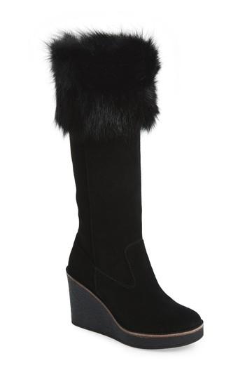 Women's Ugg Valberg Genuine Shearling Cuff Wedge Boot M - Black