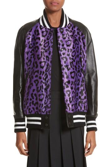 Women's Junya Watanabe Cheetah Print Faux Fur & Leather Track Jacket - Purple