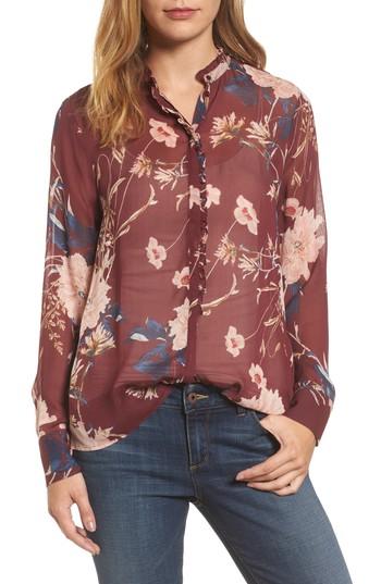 Women's Lucky Brand Floral Print Blouse - Burgundy