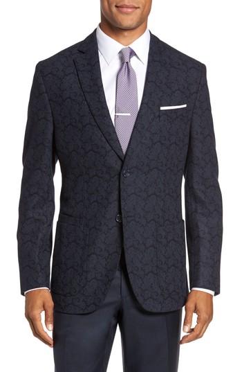 Men's Jkt New York Trim Fit Paisley Wool Blend Sport Coat S - Blue